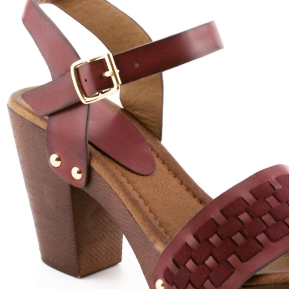 2 Left! NU Nature Breeze Vint Retro Burgundy Chunky Platform Heel Sandal - Picture 3 of 5